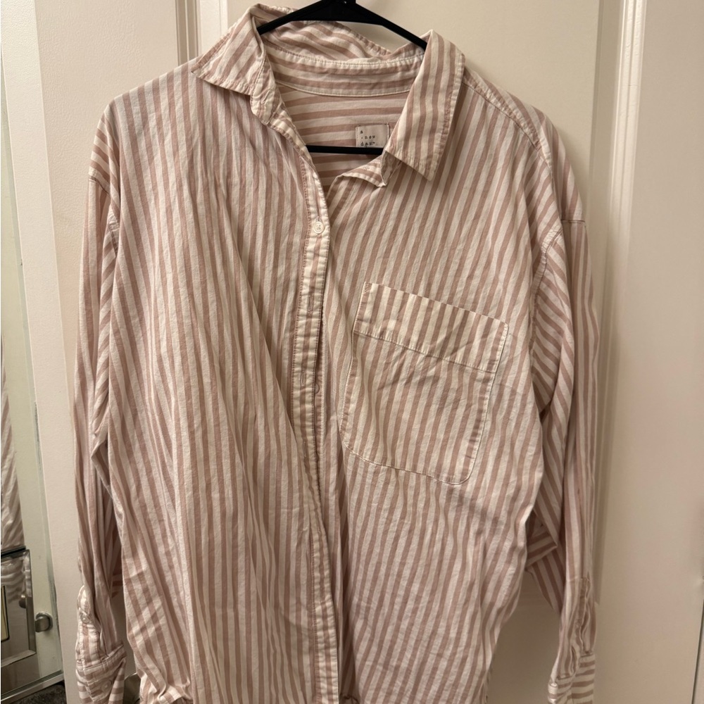 a new day Beige and White Striped Shirt